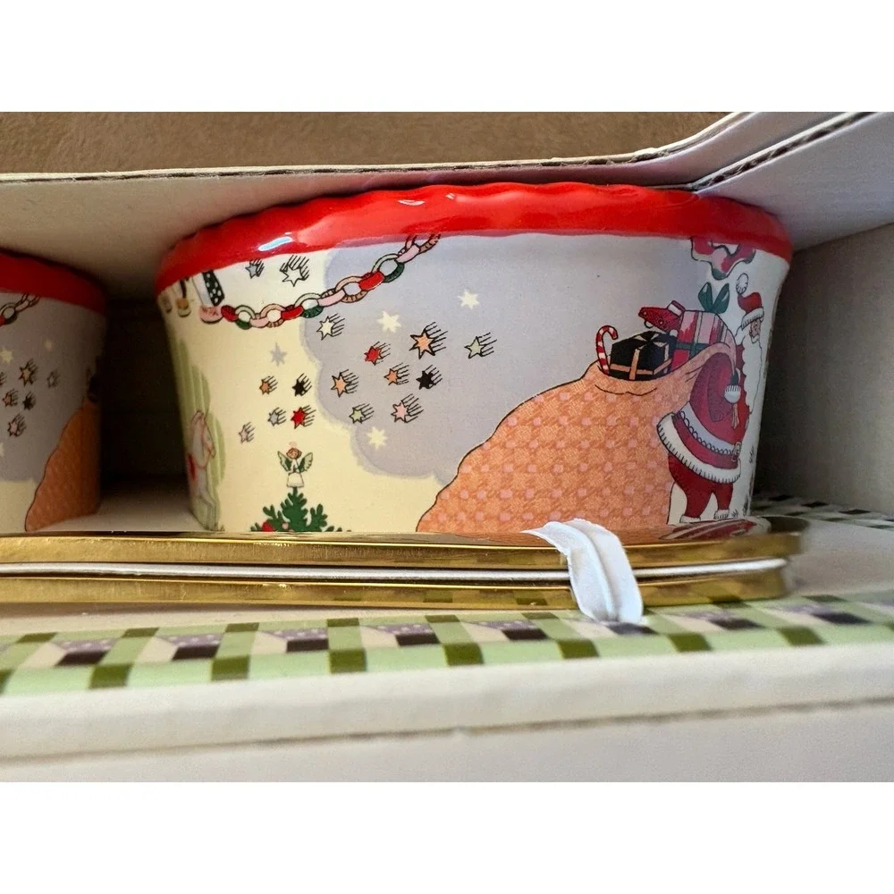 Cath Kidston‎ Christmas Condiment Pot Set Gold Spoons Ceramic Tray NIB